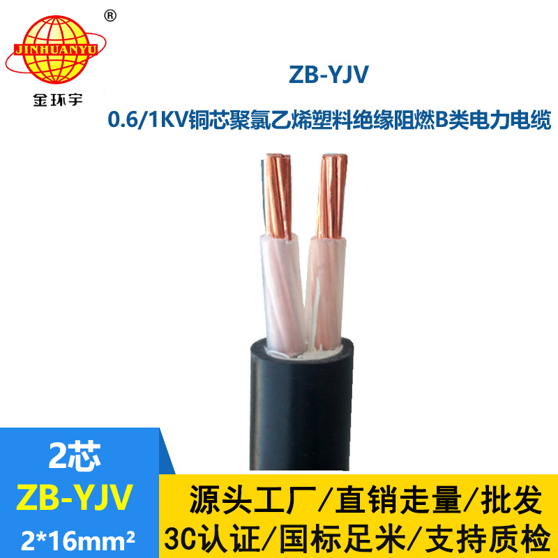 金环宇电缆 阻燃yjv电缆 ZB-YJV 2X16平方 铜芯电力电缆