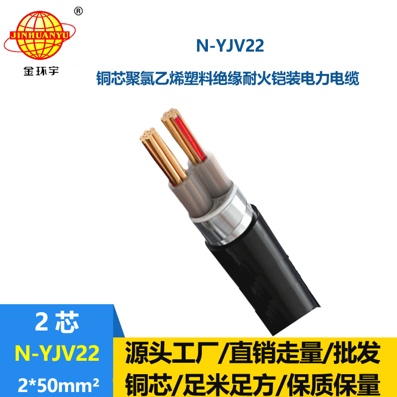 金环宇电线电缆 耐火电缆N-YJV22-2X50平方 yjv22钢带铠装电力电缆