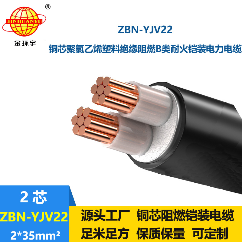 金环宇电线电缆 ZBN-YJV22-2X35平方yjv22电缆 b级阻燃耐火铠装电缆