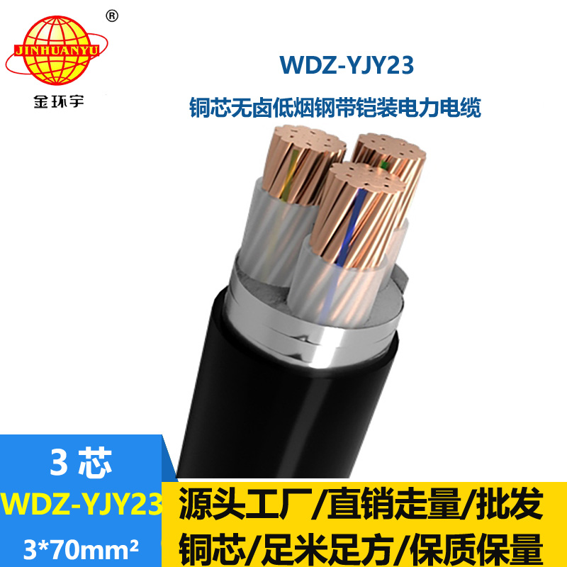 金环宇 低烟无卤钢带铠装电力电缆WDZ-YJY23-3x70平方 铜芯