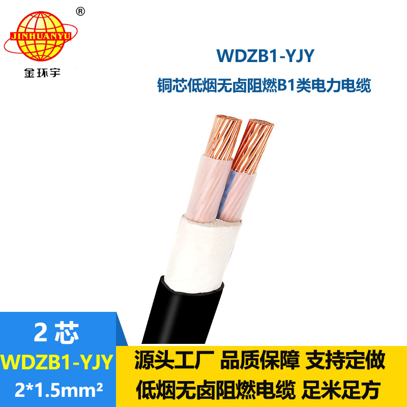 金环宇电线电缆 WDZB1-YJY 2x1.5平方 B1级阻燃低烟无卤电缆 低压电缆