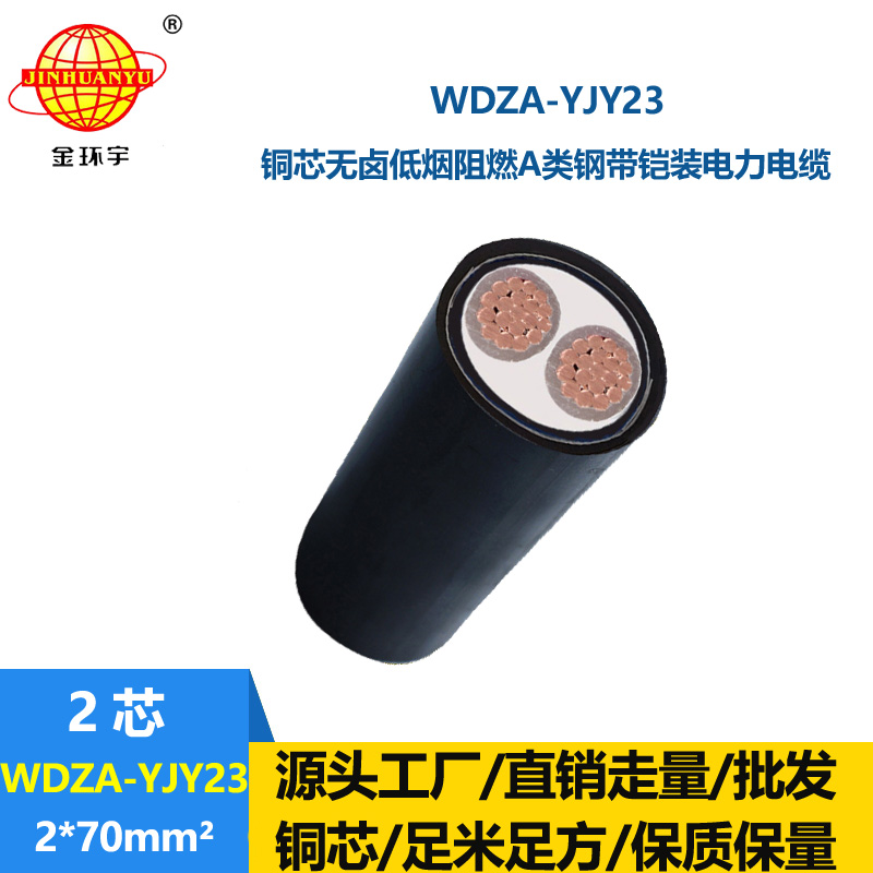 金环宇电缆 WDZA-YJY23低烟无卤电力电缆2X70平方0.6/1kV铠装电缆
